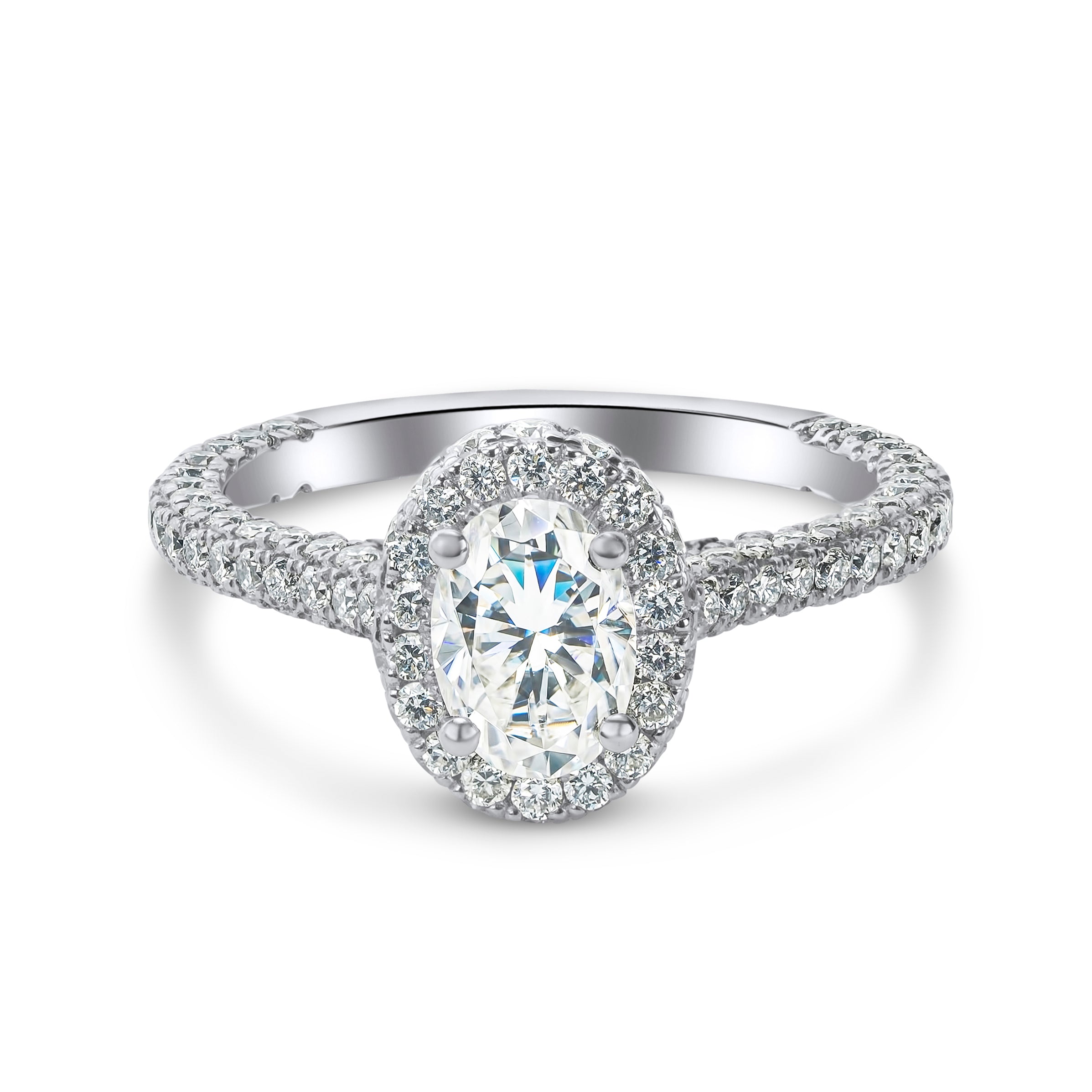 Lab Oval Diamond Halo Full 3D Engagement Ring Platinum 1.00ct F/VS1